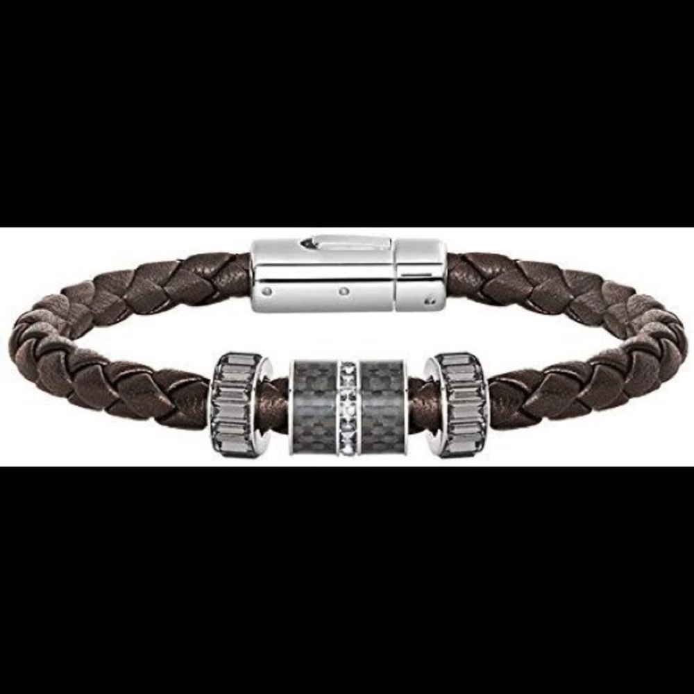 Swarovski Bracelet homme Diagonal Leather Brown
